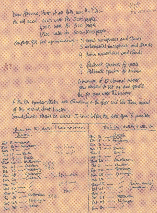 Crass tour plan, March 1980